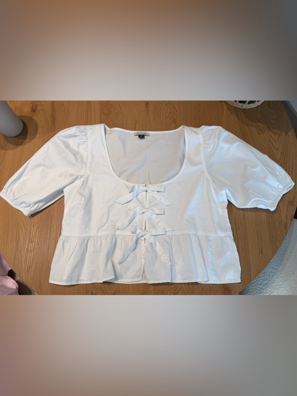 American Eagle Outfitters White Bow-Front Peplum Blouse